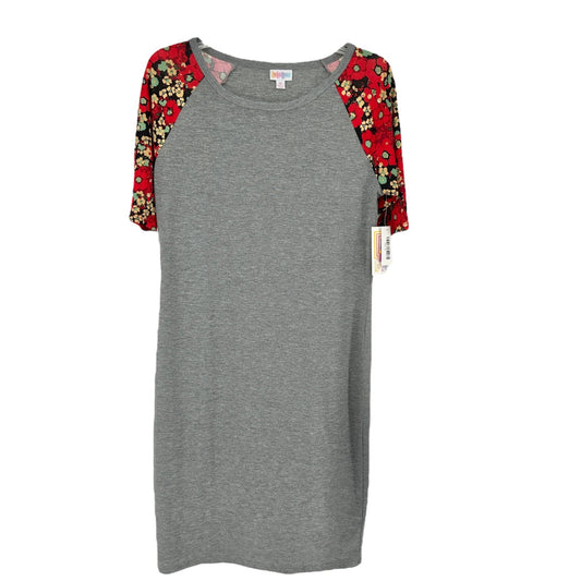 LuLaRoe Retired Julia Dress M Gray Red Floral Raglan SS Form Fitting NWT