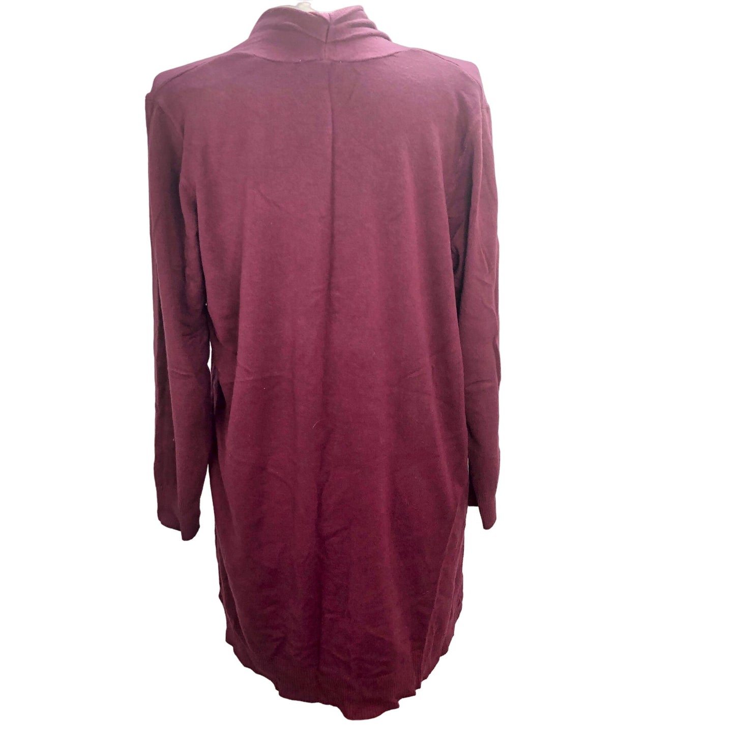 Evolution Women's 2X Burgundy Open Front Sweater Pockets Long Sleeve