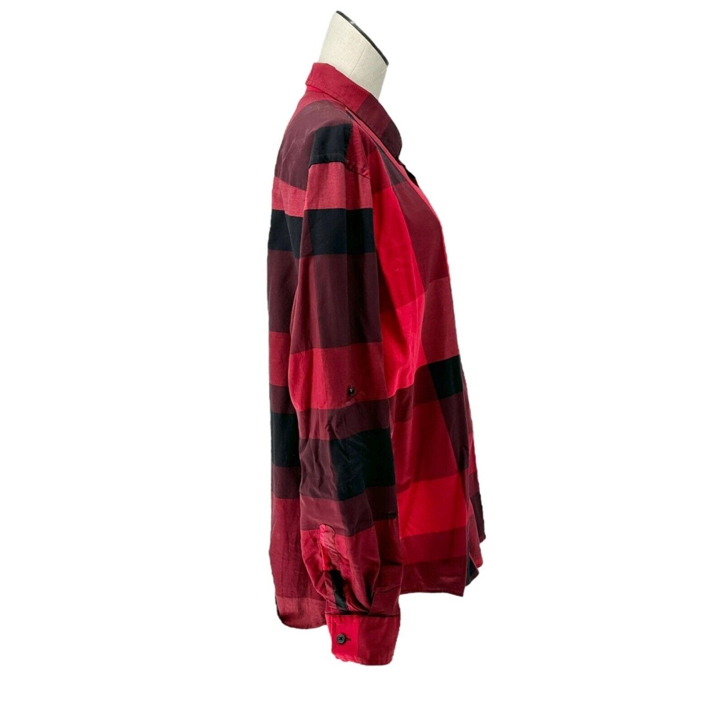 Alfani Shirt Women's XL Red Black Plaid Button Up Roll-Tab Sleeve