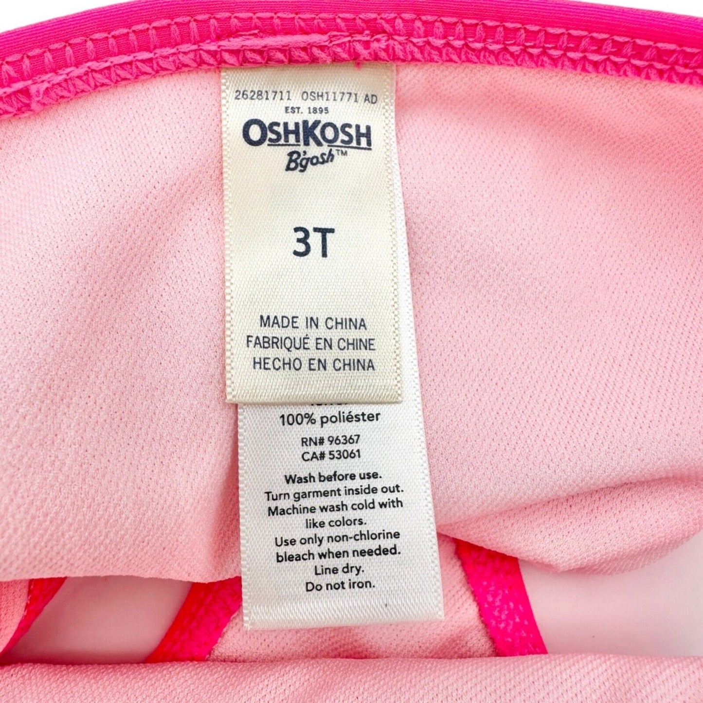 OshKosh B'gosh 3T 2pc Swimsuit LS Top Blue White JE T'AIME Heart Pink Bottoms