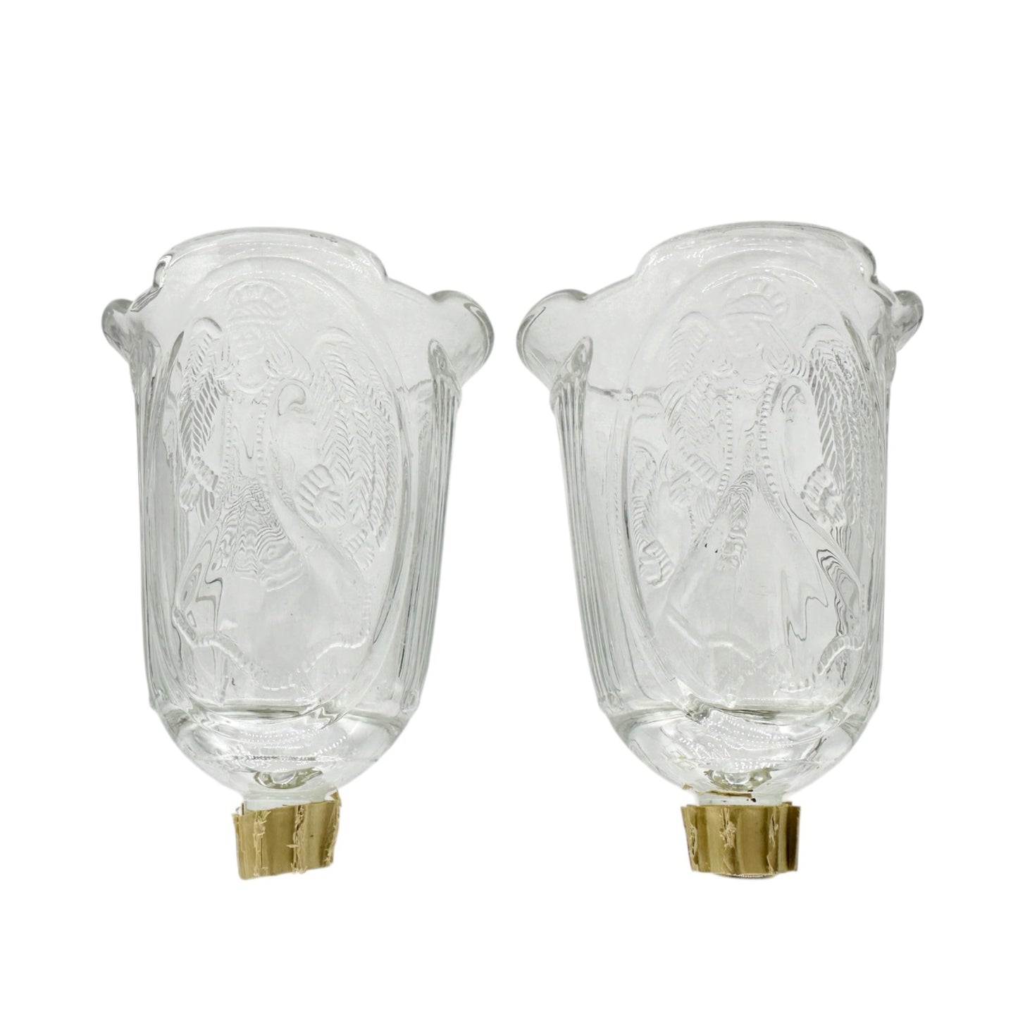 Pair Of Vintage Angel Embossed Glass Tulip Votive Holders For Candlesticks 5"H