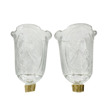Pair Of Vintage Angel Embossed Glass Tulip Votive Holders For Candlesticks 5"H