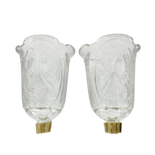 Pair Of Vintage Angel Embossed Glass Tulip Votive Holders For Candlesticks 5"H