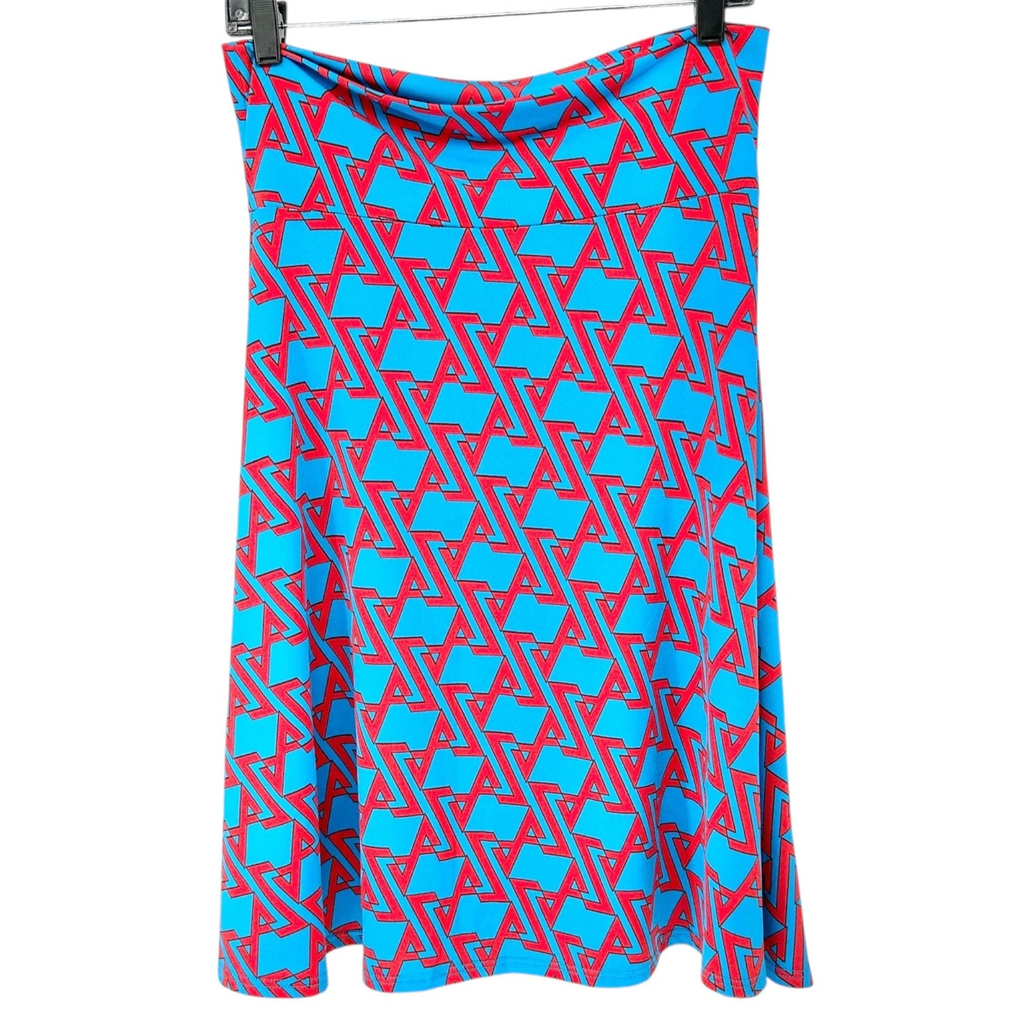 LuLaRoe Azure Skirt Womens M Blue and Red Geometric Print Fun Sassy Comfortable