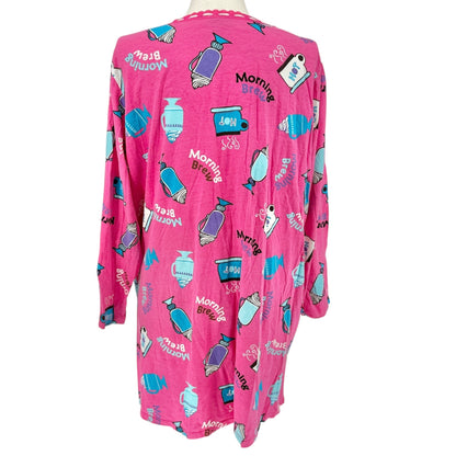 Simply Basic Sleepwear Nightshirt Womens 2X/3X Pink Morning Brew Themed Design