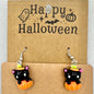 Halloween Dangle Earrings Black Cats in Orange Pumpkins Plastic Metal Fishhooks