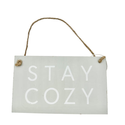 Wooden STAY COZY Hanging Sign Ornament 5" Wide Rustic Winter