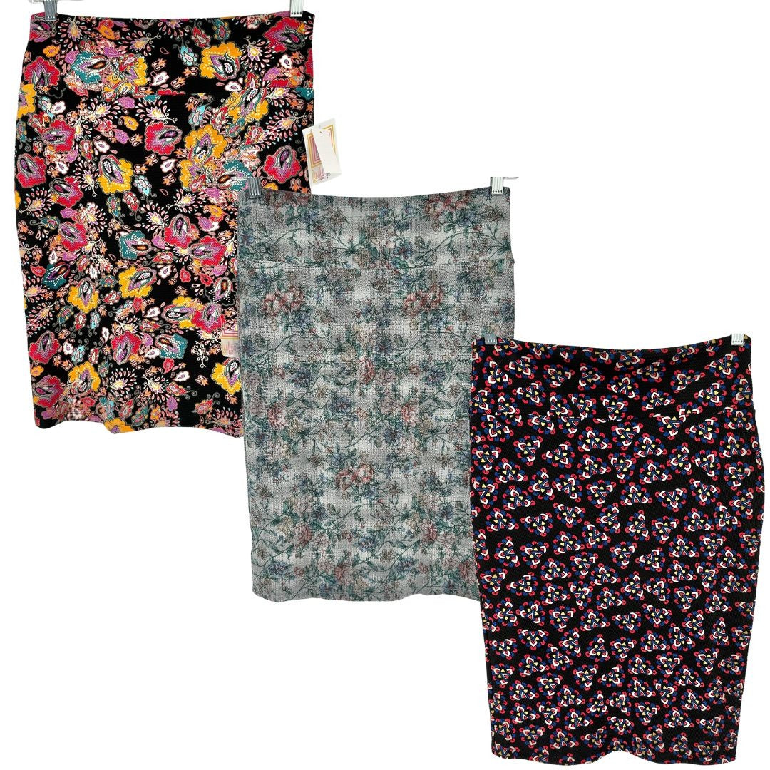 LuLaRoe Cassie Bundle of 3 Womens L Skirts Pencil Multicolor NWT