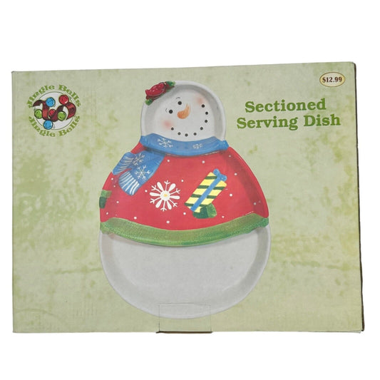 Jingle Bells Sectioned Serving Dish 13 inch Snowman NIB