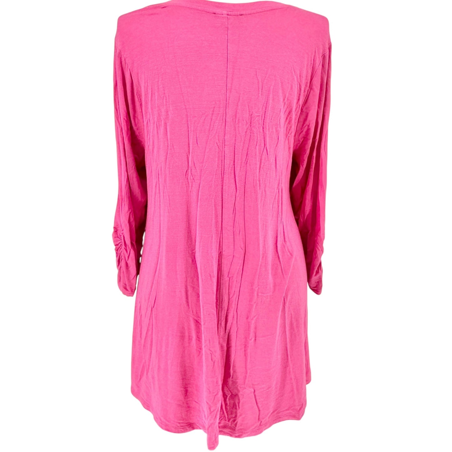 Lane Bryant Tunic Top Womens 18/20 Pink V-neck with Ruched Sleeves Rayon Blend