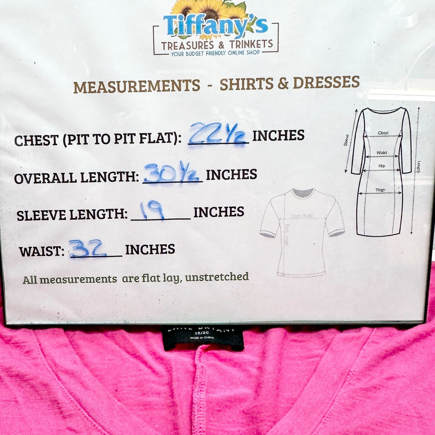 Lane Bryant Tunic Top Womens 18/20 Pink V-neck with Ruched Sleeves Rayon Blend