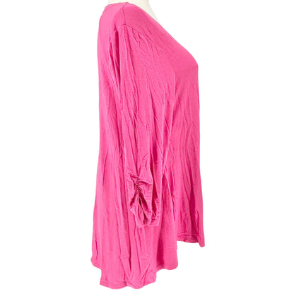 Lane Bryant Tunic Top Womens 18/20 Pink V-neck with Ruched Sleeves Rayon Blend