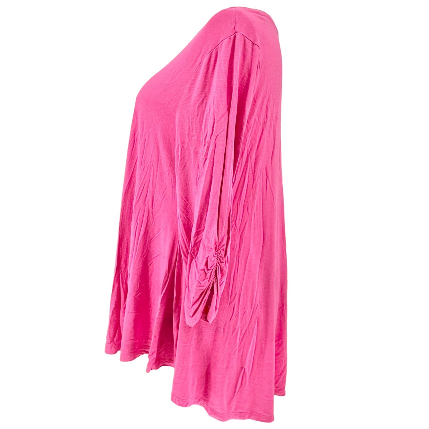 Lane Bryant Tunic Top Womens 18/20 Pink V-neck with Ruched Sleeves Rayon Blend
