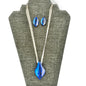 Handcrafted Fused Glass Necklace Earrings Set Blue Abstract Design Sheer Ribbon