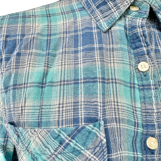 Aeropostale Shirt Womens Medium Blue Plaid Button Front Chest Pockets LS