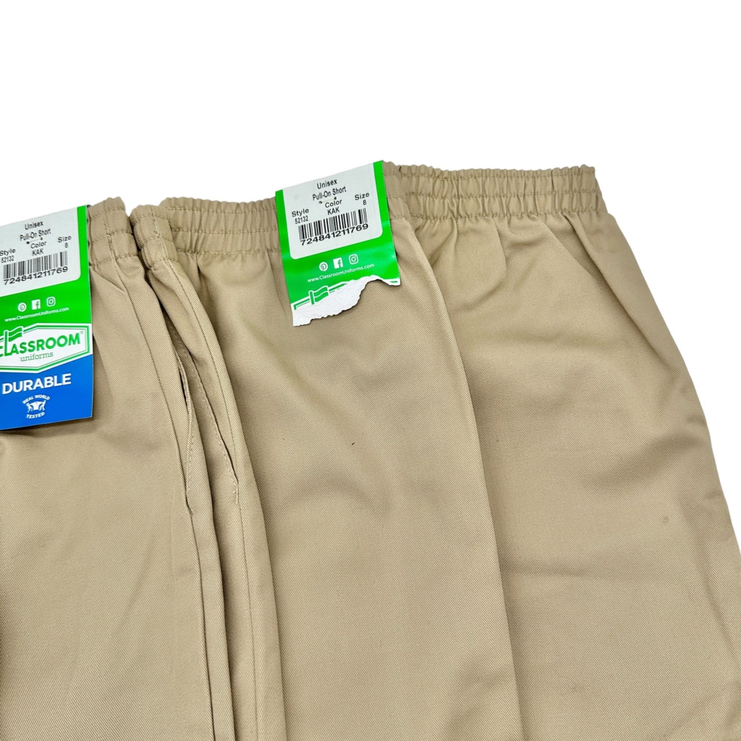 Classroom Uniforms Shorts Unisec Kids Size 8 Khaki Durable Pull-On 4 PAIRS NWT