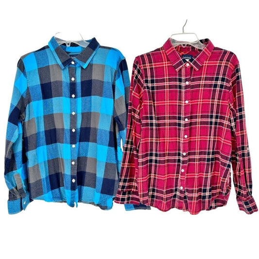 Basic Editions Set of 2 Flannel Shirts Men's XL Red and Blue Button Front LS