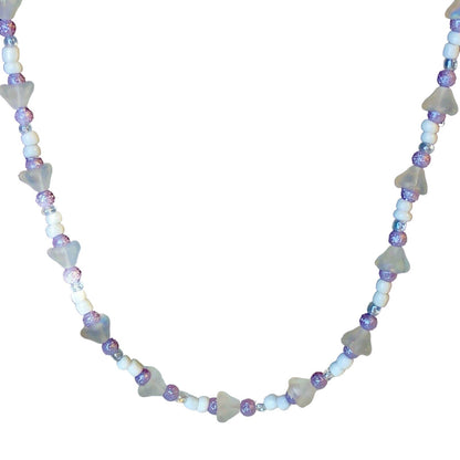 Handcrafted Beaded Necklace White Purple & Clear Beads Beautiful Jewelry NEW
