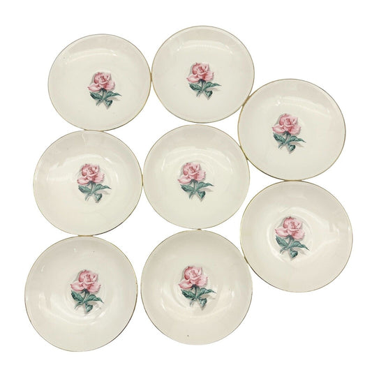 Homer Laughlin Set of 8 Saucers Nautilus Rhythm Rose 2 Eggshell 1950s China 6"
