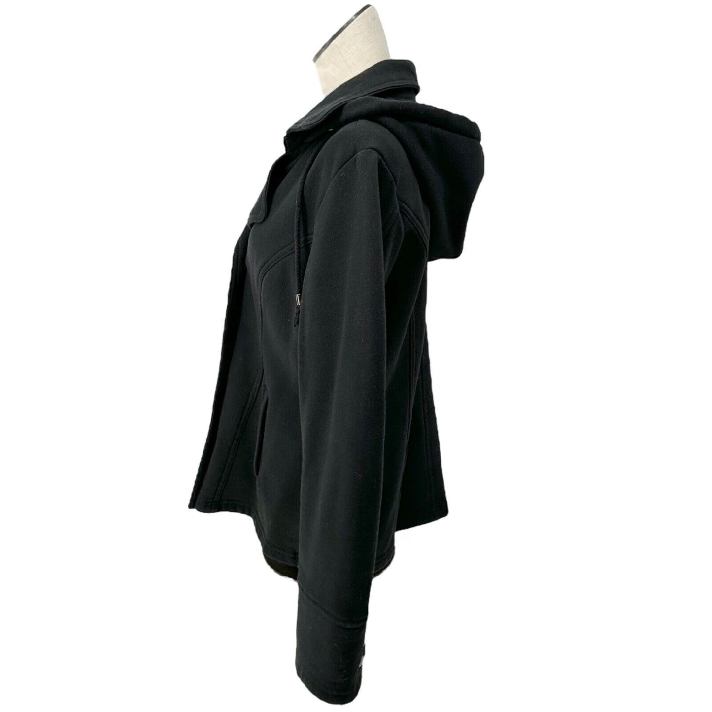 Sebby Hooded Peacoat Women's XL Black Long Sleeve Collar Button Closure Pockets