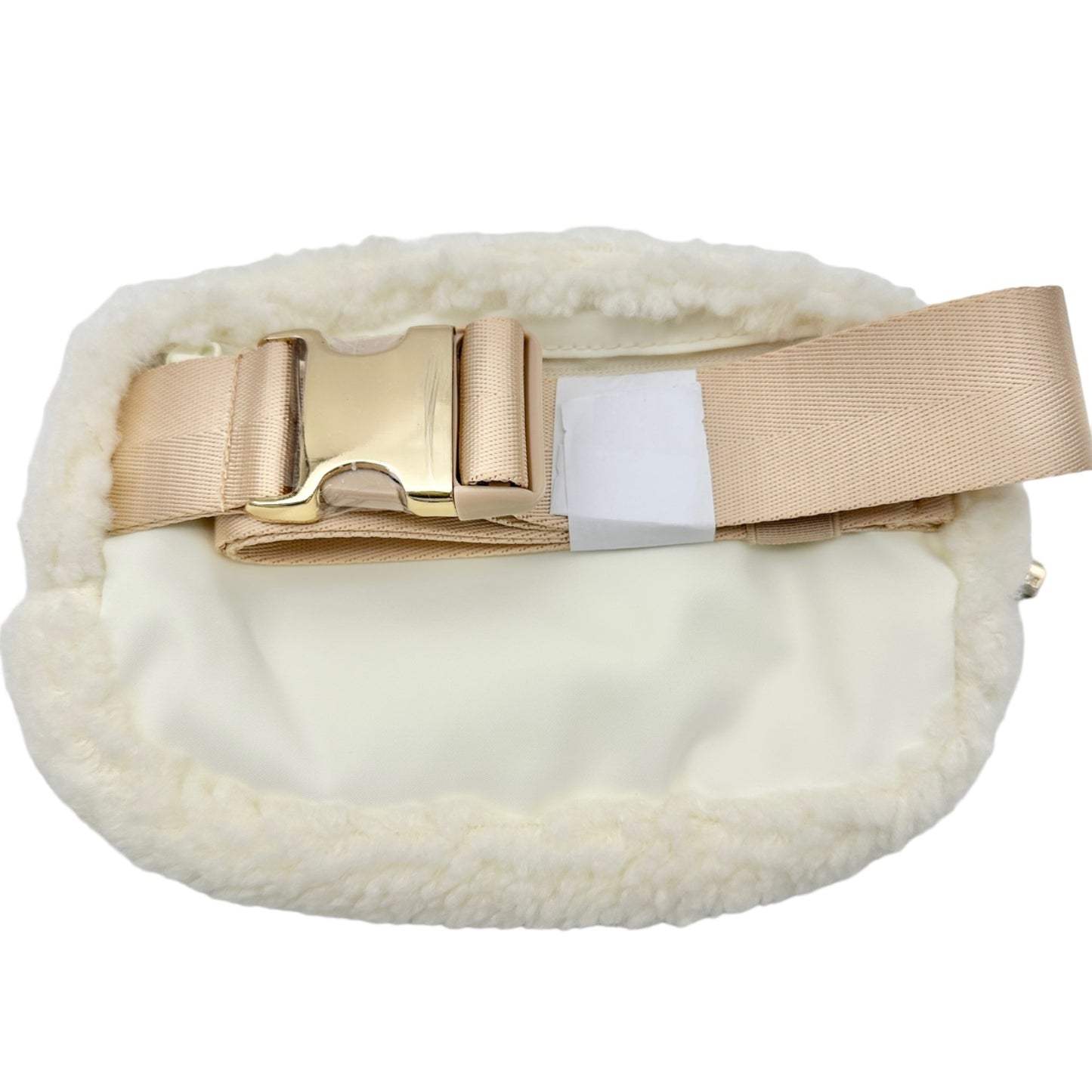 Wantable Belt Bag 9x6x2 Winter White Fleece Gold Colored Adjustable Strap NEW