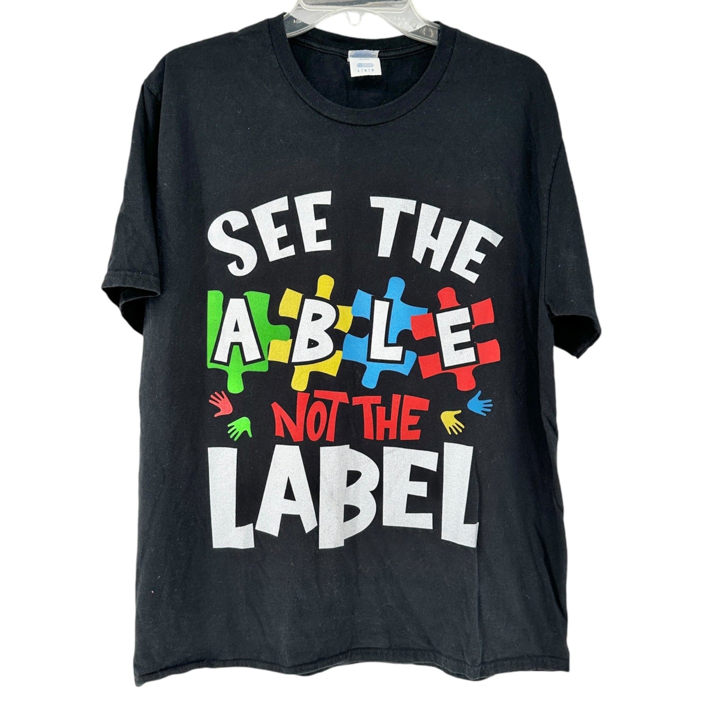 Unisex L T-Shirt "See The Able Not The Label" Black 100% Cotton by Port & Comp