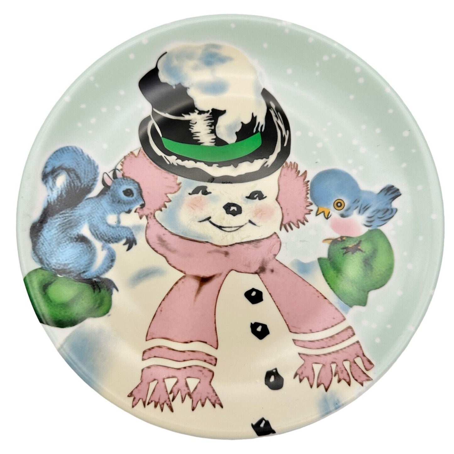 Mr. Christmas 8 inch Plate Snowman Squirrel Bird Dishwasher Safe