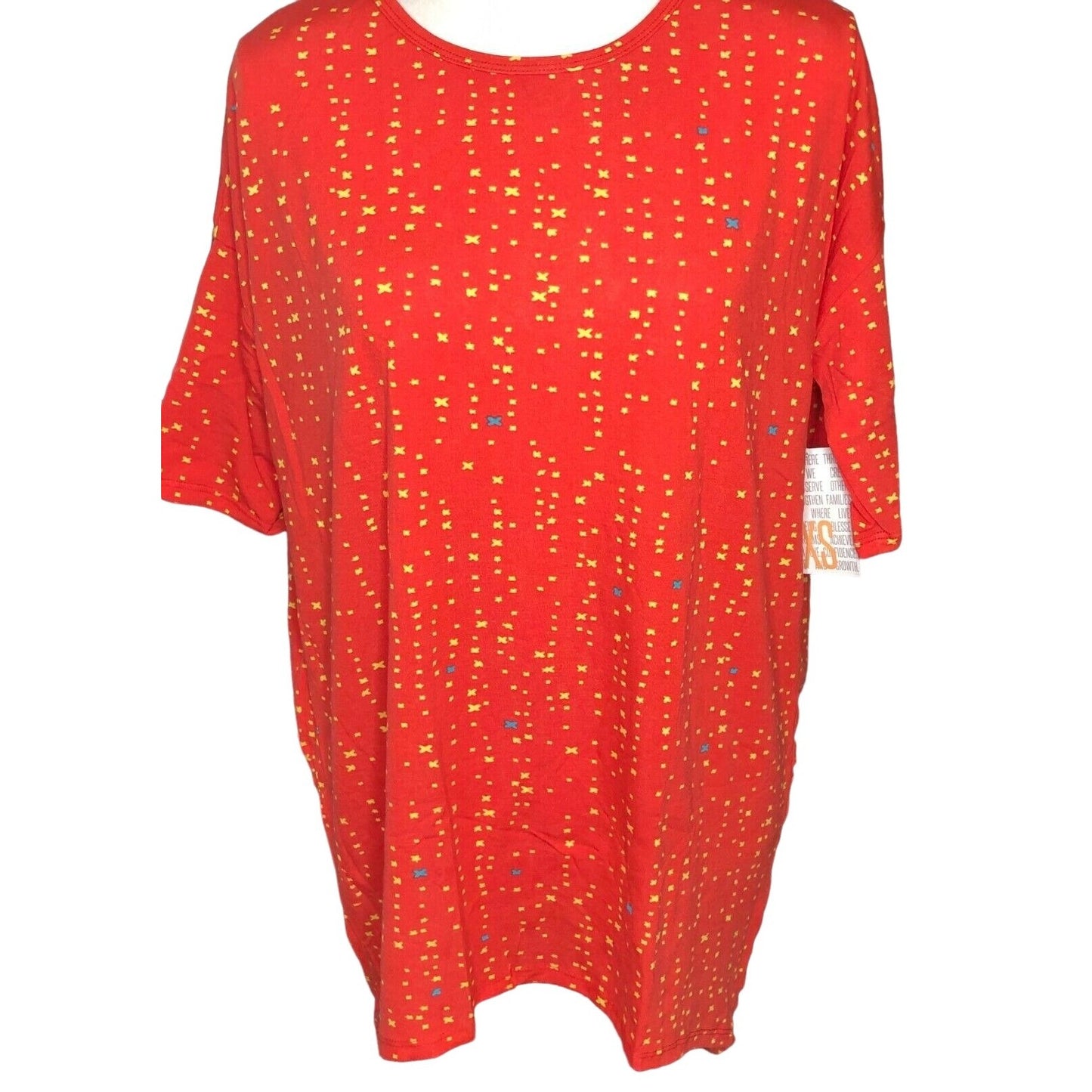 LuLaRoe RETIRED Irma Women's XS Red with Yellow Xs mid-length sleeves NWT