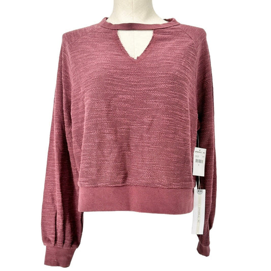 O'Neill Kennedy Top Women's Small Maroon LS Gathered Waist Cut-Out V-neck NWT