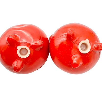 Vintage Pot Shaped Salt and Pepper Shakers Red Plastic with Rubber Stoppers 3x3
