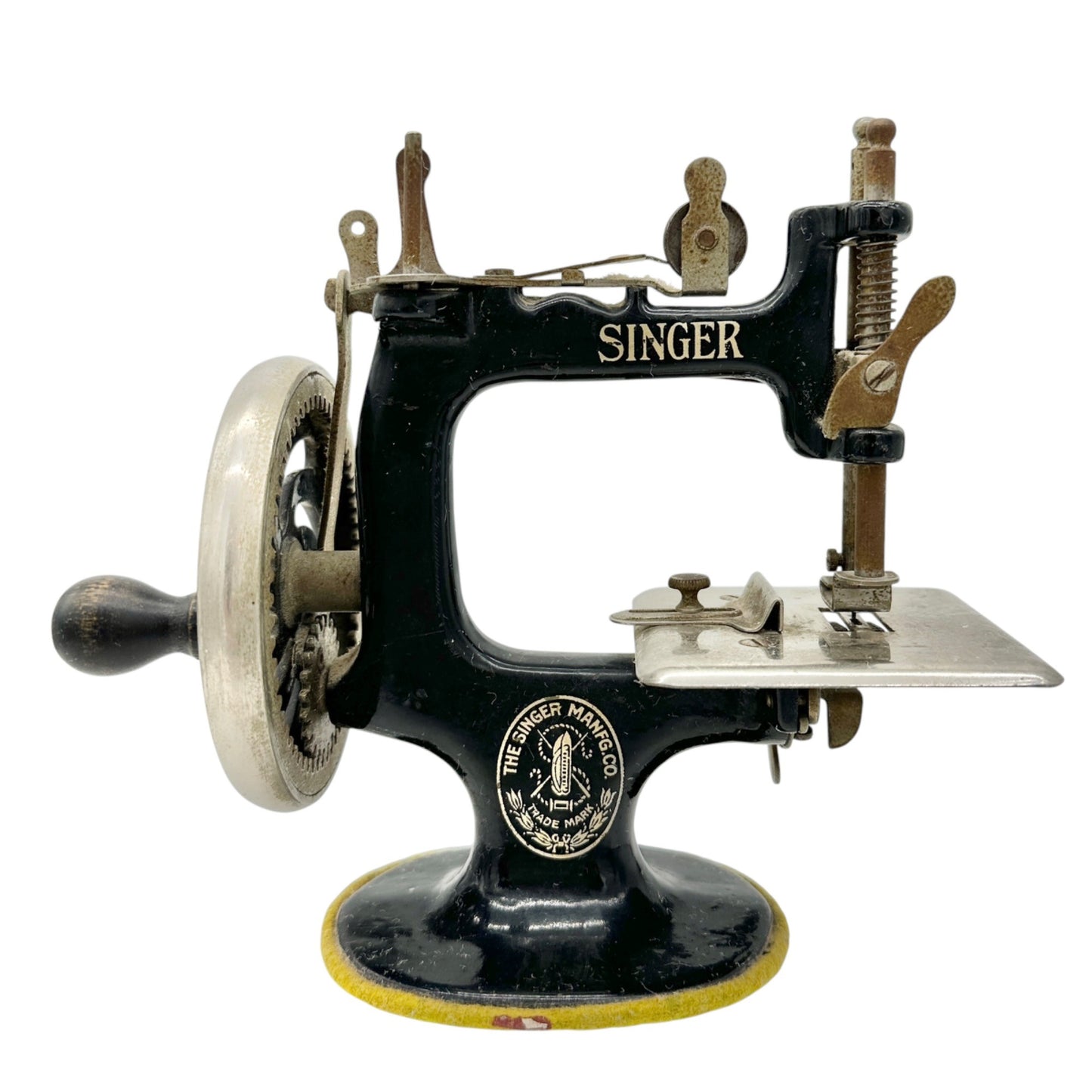 Antique Toy Singer Miniature Hand Crank Sewing Machine Circa 1920s Black 7”H 6”W