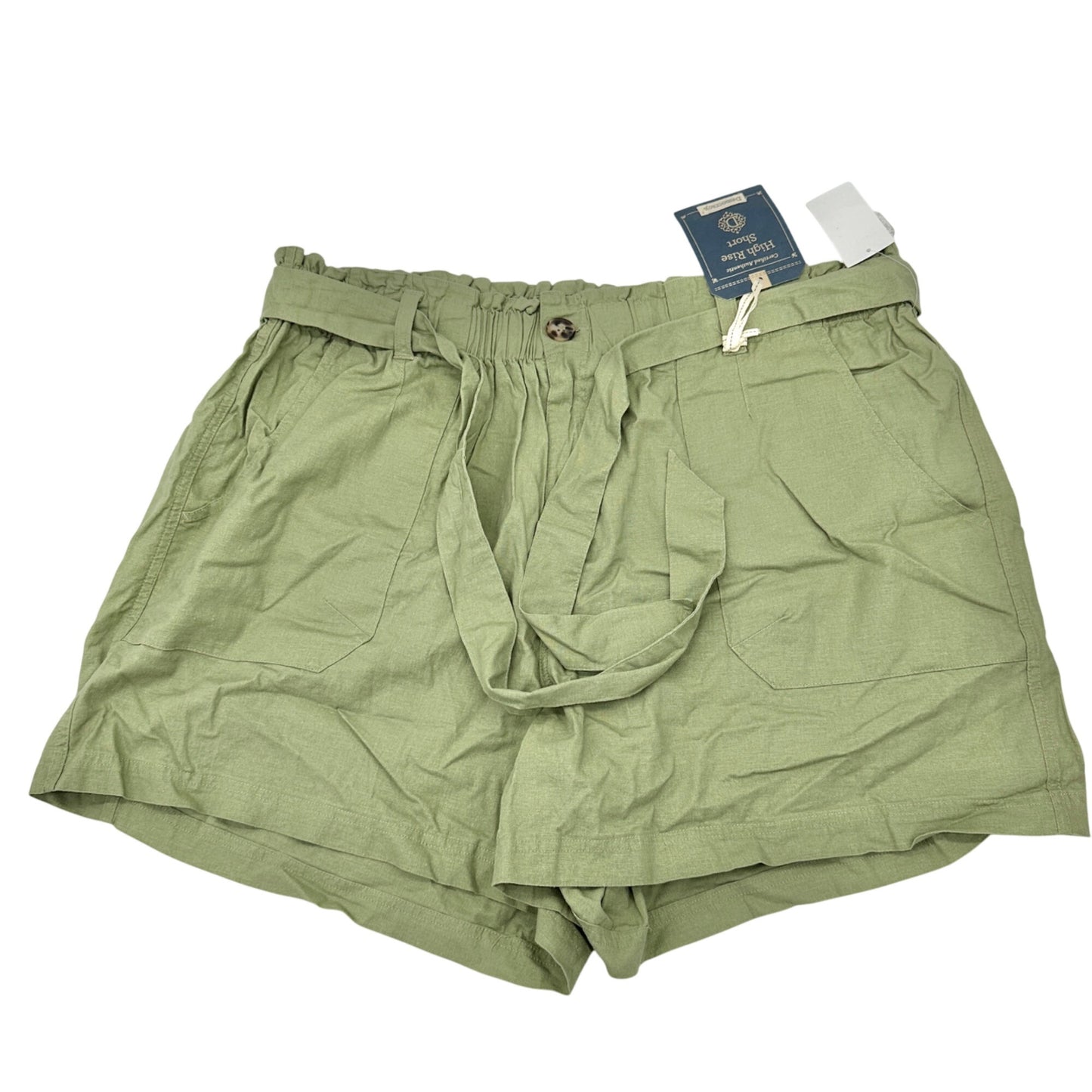 Democracy Belted Shorts Womens 22W High Rise Linen Blend Green Casual Summer