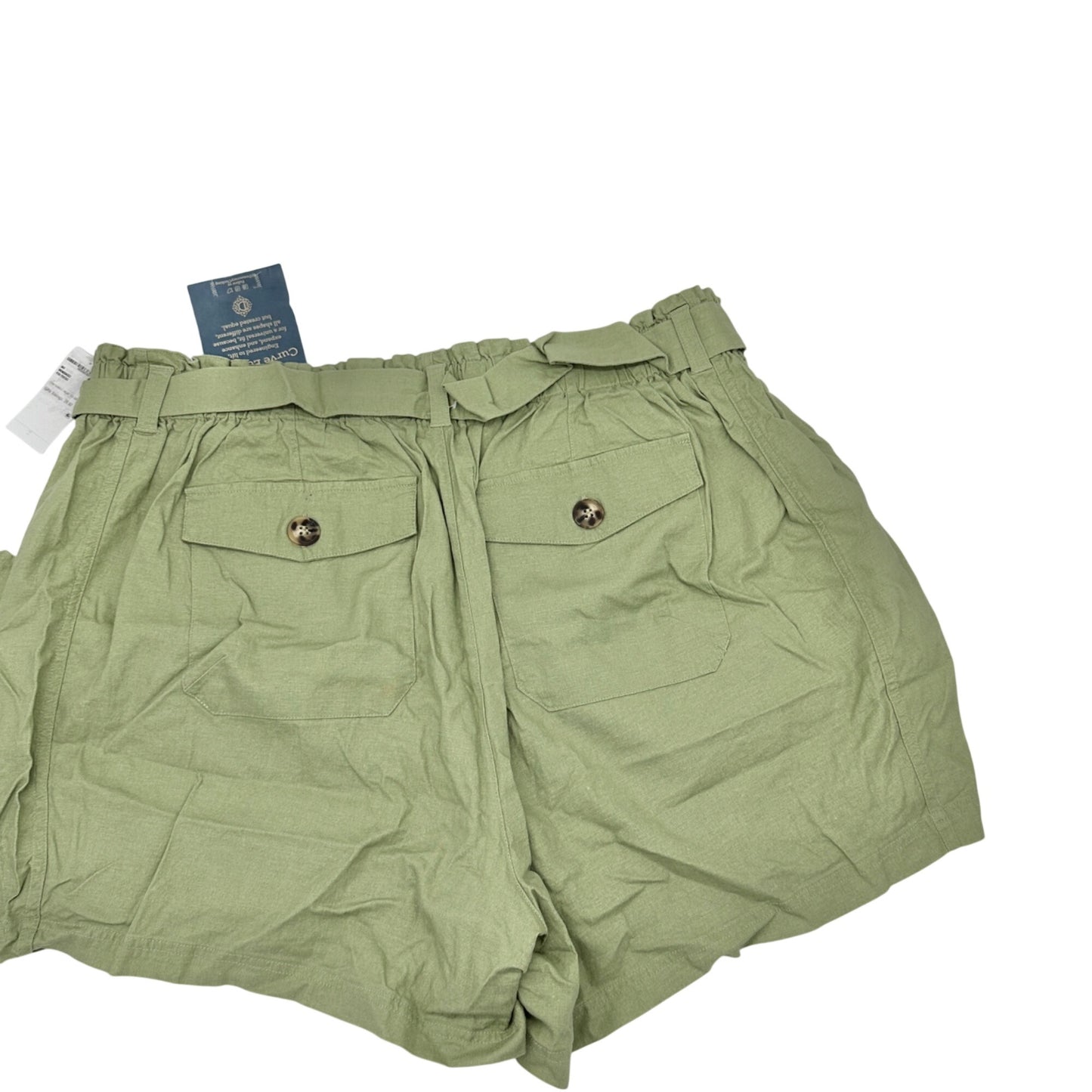 Democracy Belted Shorts Womens 22W High Rise Linen Blend Green Casual Summer