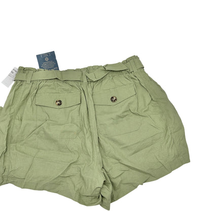 Democracy Belted Shorts Womens 22W High Rise Linen Blend Green Casual Summer