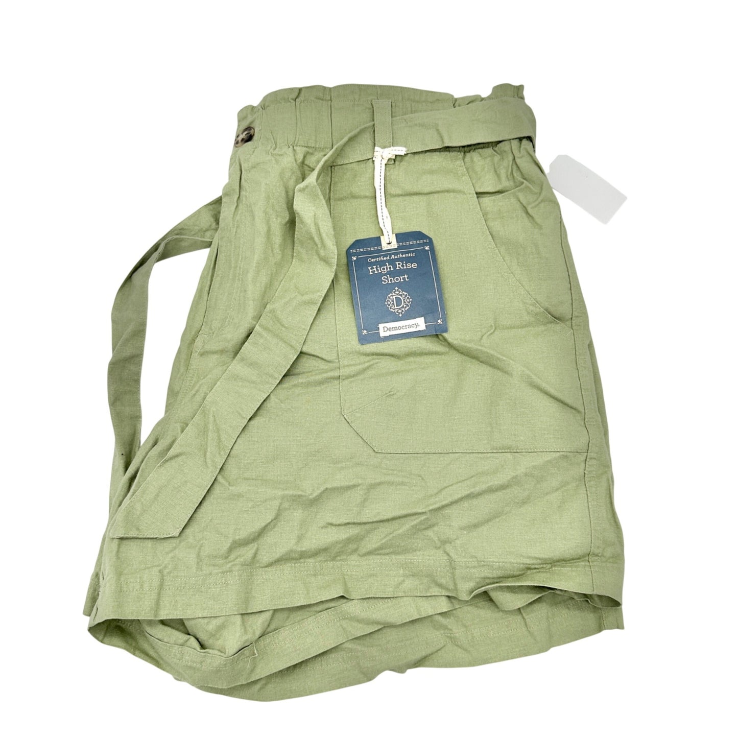 Democracy Belted Shorts Womens 22W High Rise Linen Blend Green Casual Summer