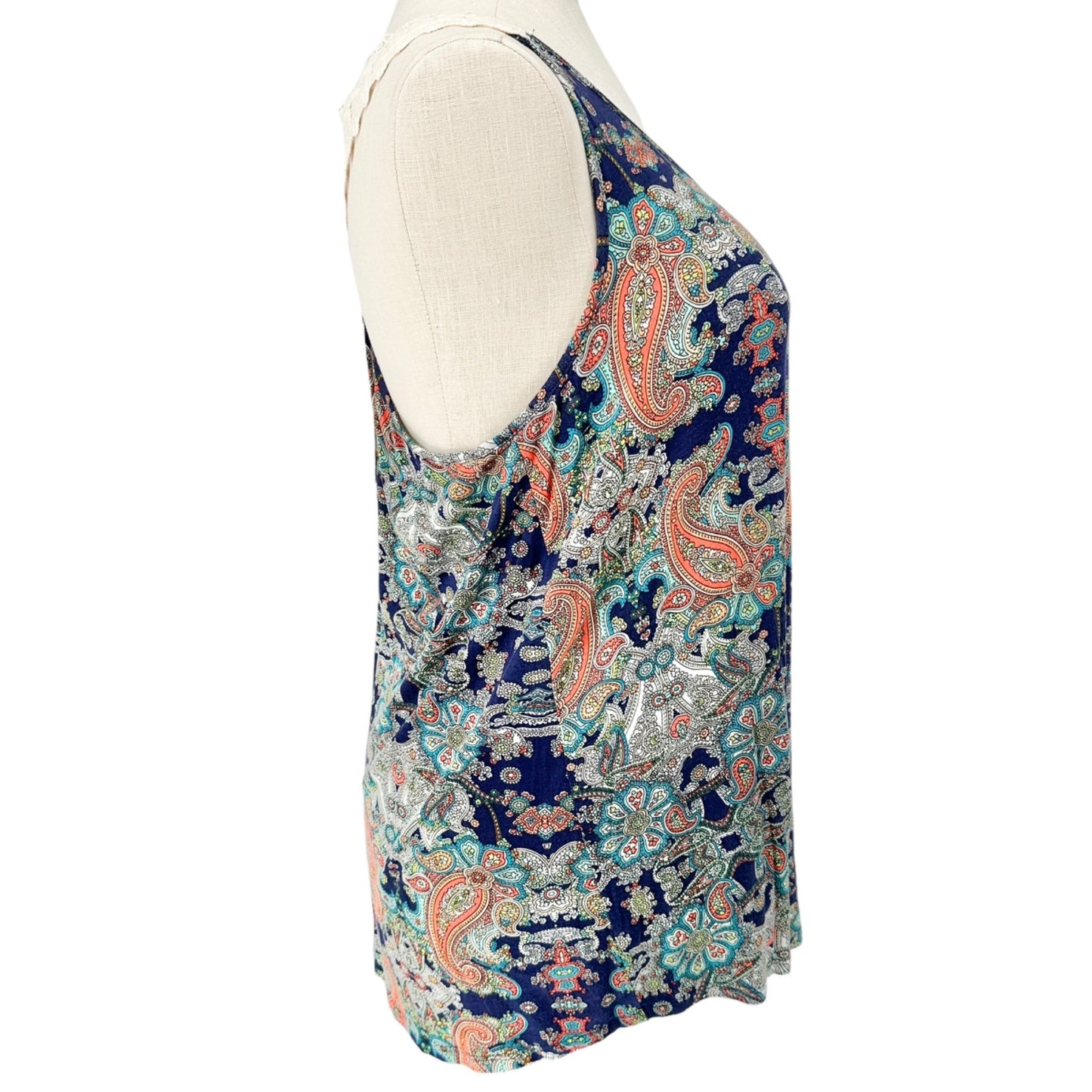 Papermoon Tank Top Womens 2X Sabi Crochet Detail Knit Paisley Print Navy NWT