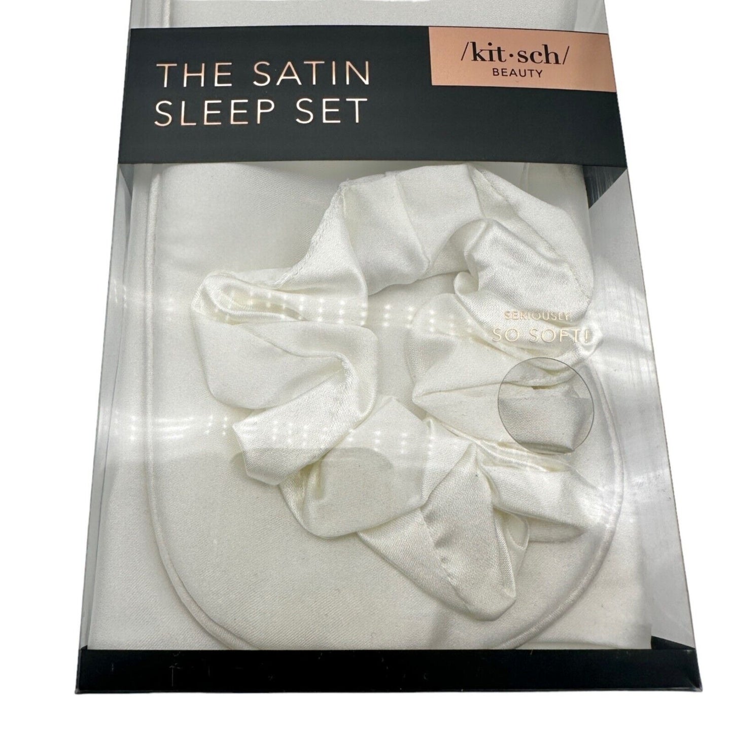 Kitsch Beauty The Satin Sleep Set Off-White Pillowcase Eye Mask Scrunchies NIB