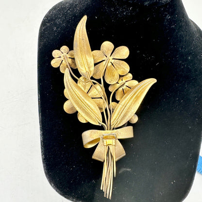 Antique Gold Tone Floral Bouquet Hairpin Bow Design Early 1900s Vintage Jewelry