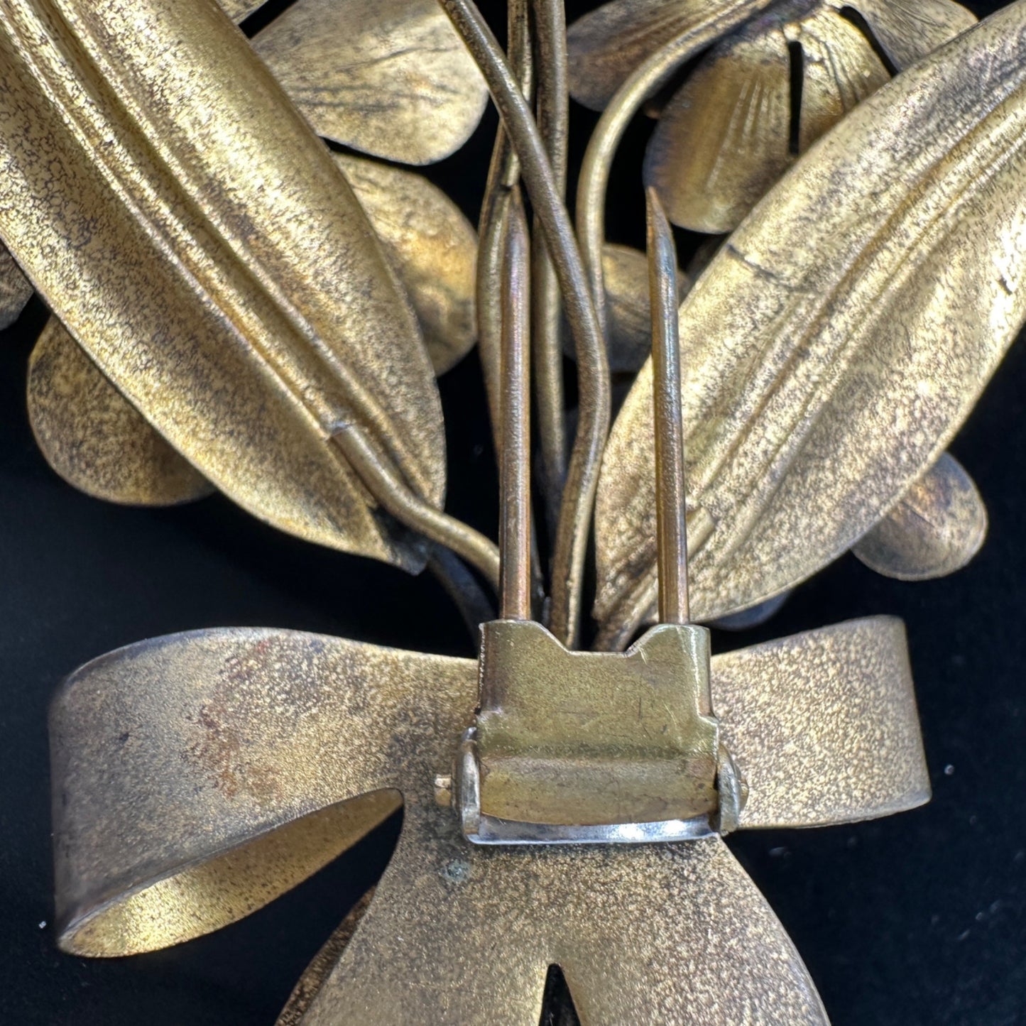 Antique Gold Tone Floral Bouquet Hairpin Bow Design Early 1900s Vintage Jewelry