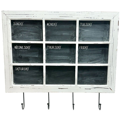 Wall Chalkboard Week Planner and Hooks Primitives By Kathy Distressed White Wood