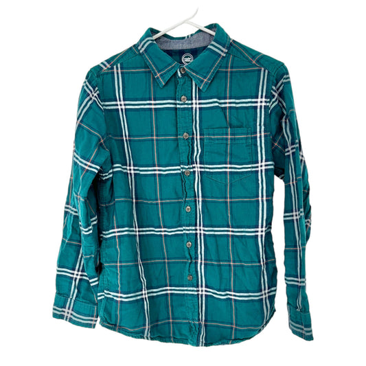 Wonder Nation Shirt Boys XL 14-16 Husky Antique Teal Plaid Button Up LS