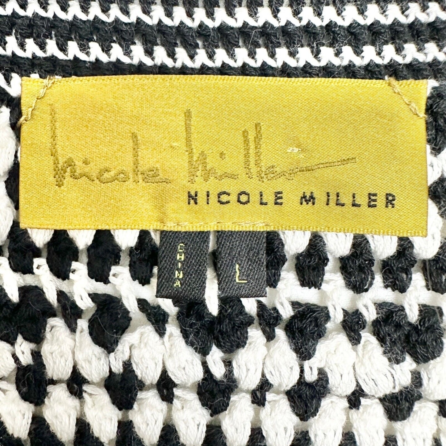 Nicole Miller Cardigan Sweater Womens Large Black and White Button Down LS