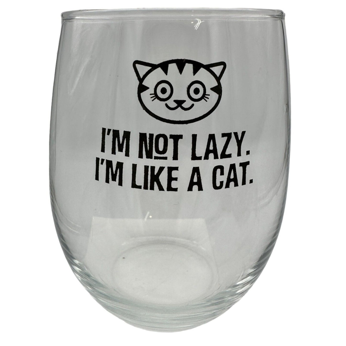 Pair of Wine Glasses Cat Themed Stemless Clear Glass 16oz Capacity