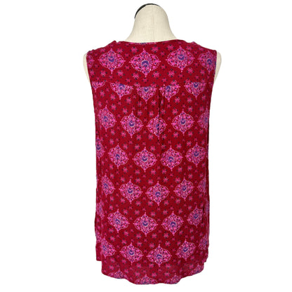 Magnolia Grace Top Womens 2X Sleeveless Floral Print Red Pink Rayon