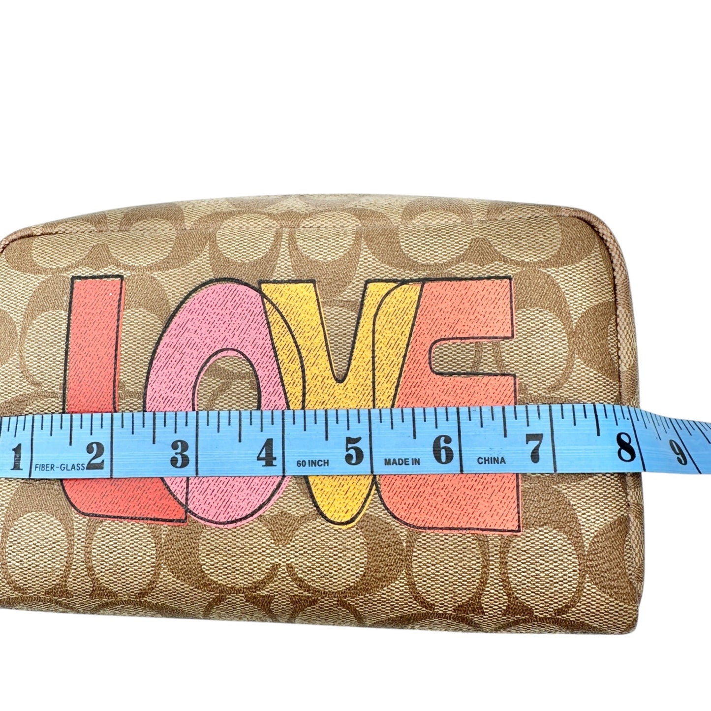 Coach Signature Canvas Wristlet With LOVE Graphic Design 8 x 4.5 x 3 Inches NWT