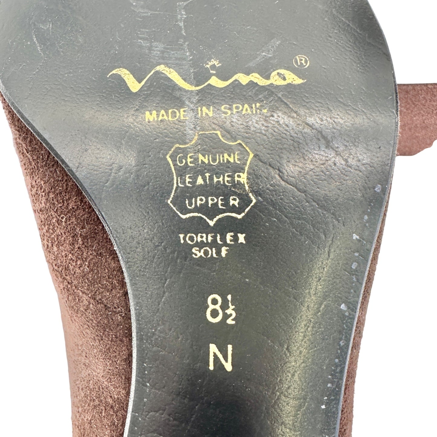 Vtg Nina Unila Brown Suede Kitten Heel Pumps Shoes 8.5N Ribbon Tie Made In Spain