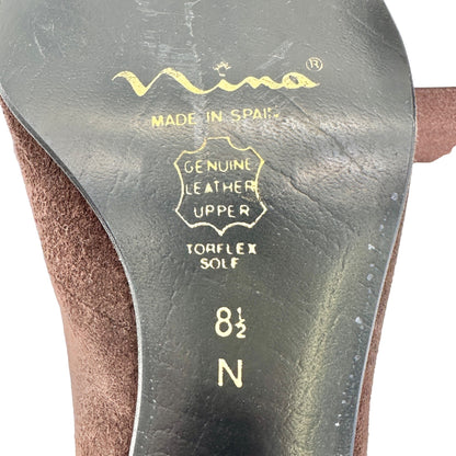 Vtg Nina Unila Brown Suede Kitten Heel Pumps Shoes 8.5N Ribbon Tie Made In Spain