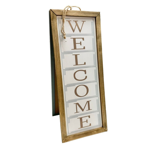 Welcome Sign and Chalkboard Vertical Sits or Hangs A Frame Rope Hanger NEW