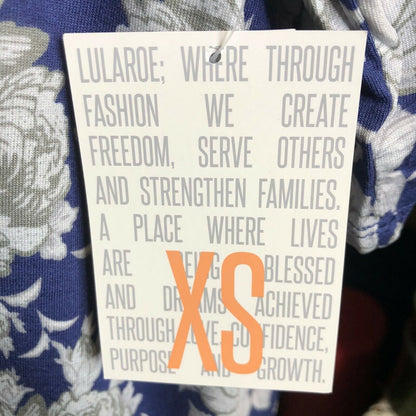 LuLaRoe RETIRED Irma Women's XS Blue with White Flowers  mid-length sleeves NWT