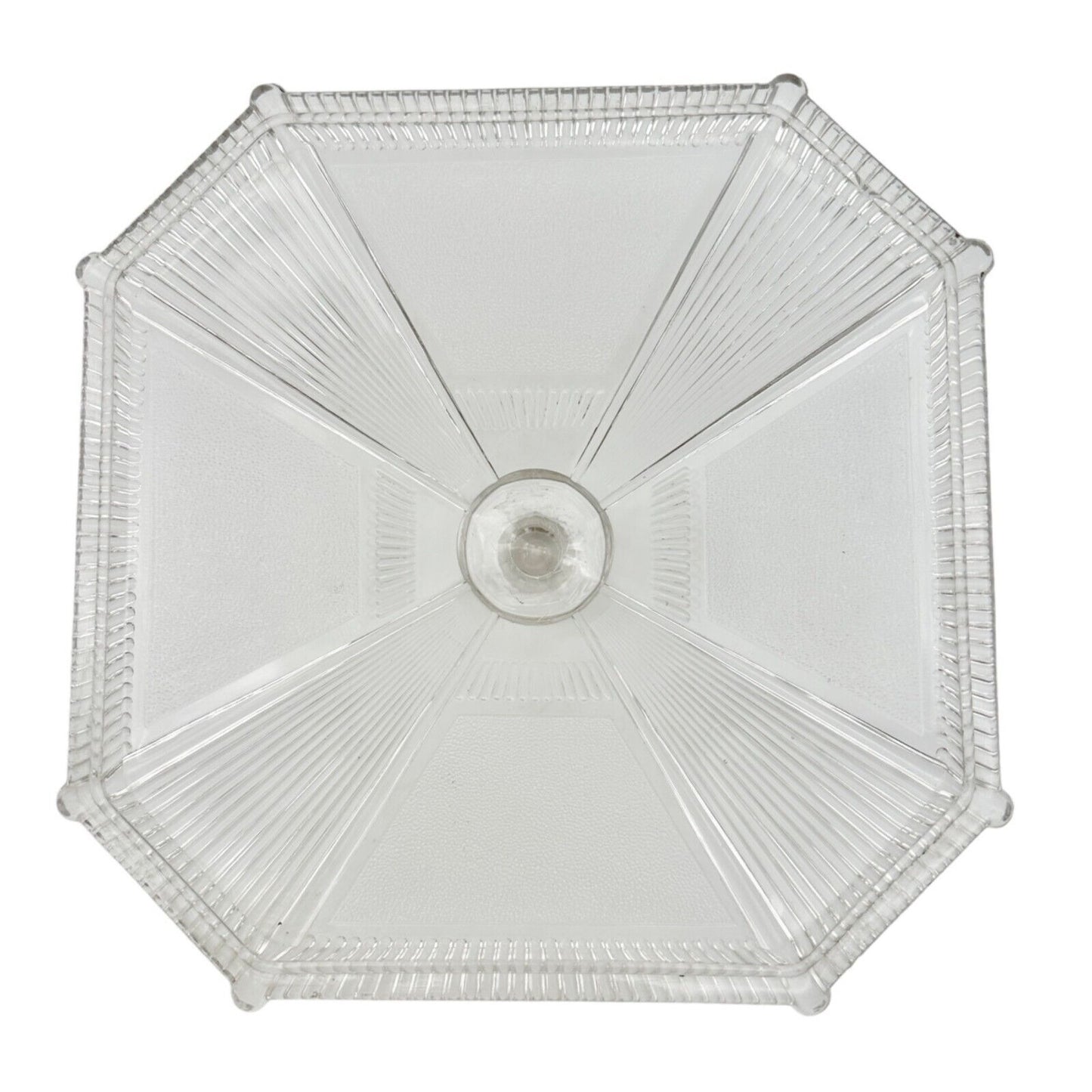 Vintage Art Deco Covered Pedestal Dish 12 x 8 Clear Glass Faceted Multi-Sided